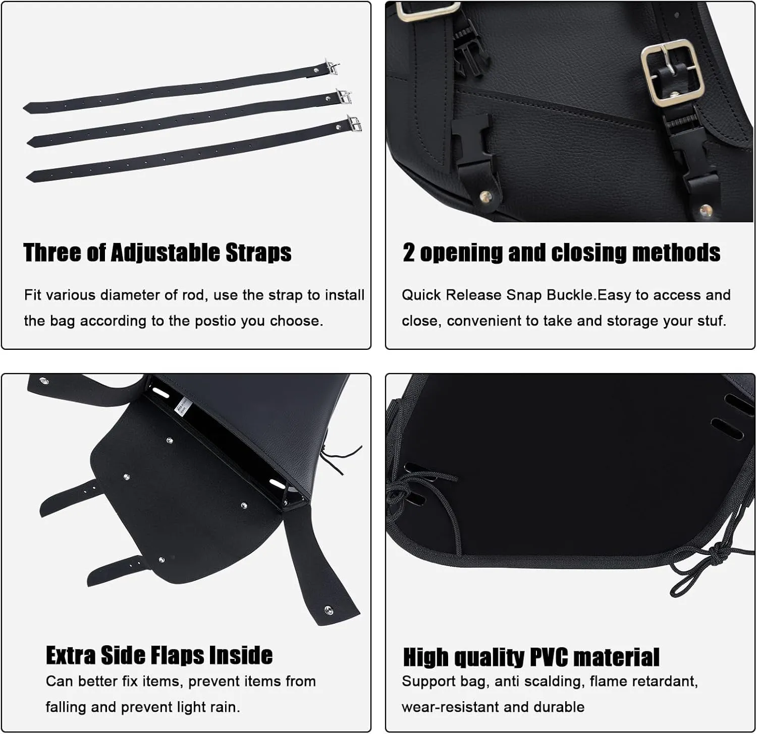 GARGOYLE BELLS Motorcycle Swingarm Bag Synthetic Leather Solo Swing Arm Bags For Softails and Choppers Motorcycle Luggage Bags Left Side Saddle Bags (Right Side, Black)