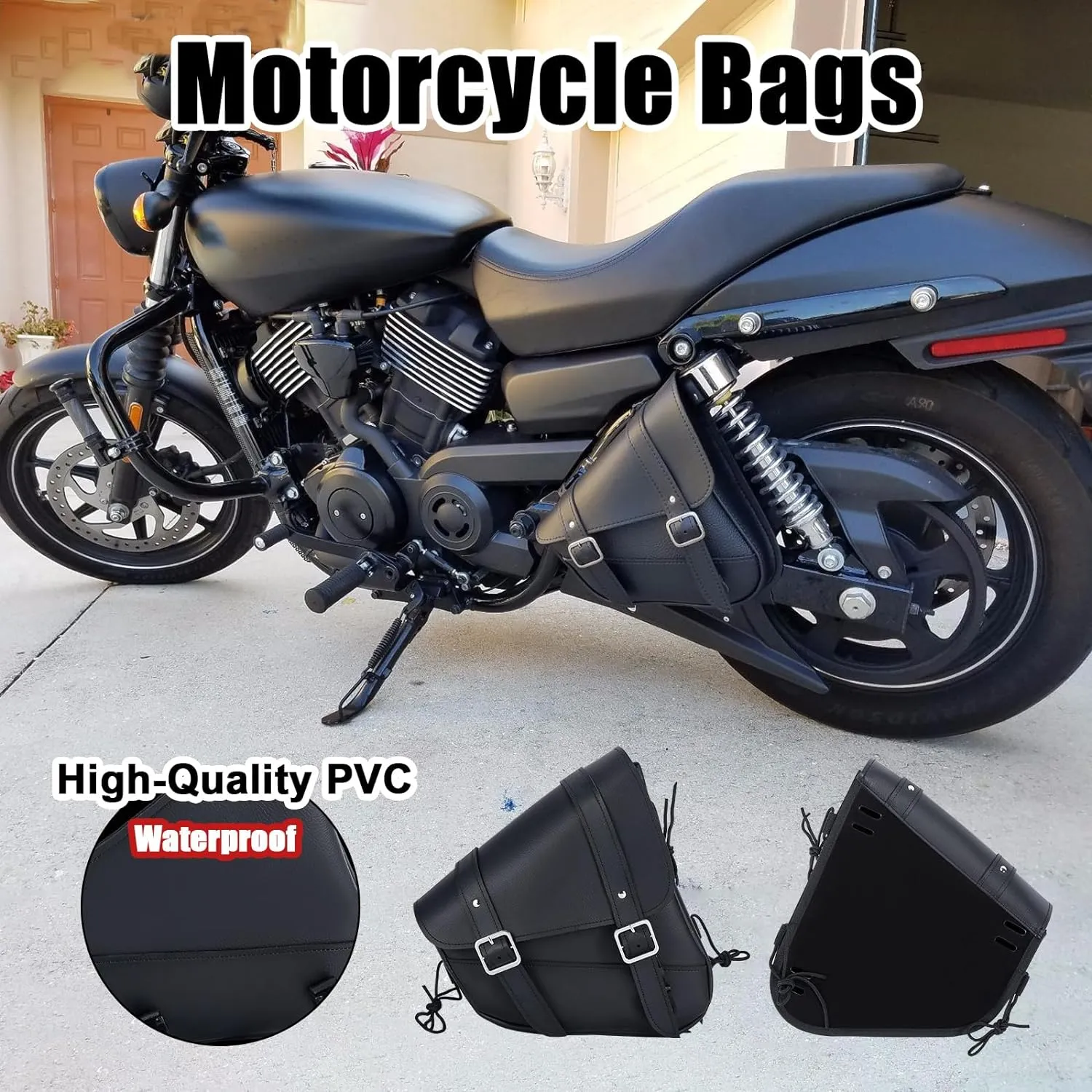 GARGOYLE BELLS Motorcycle Swingarm Bag Synthetic Leather Solo Swing Arm Bags For Softails and Choppers Motorcycle Luggage Bags Left Side Saddle Bags (Right Side, Black)