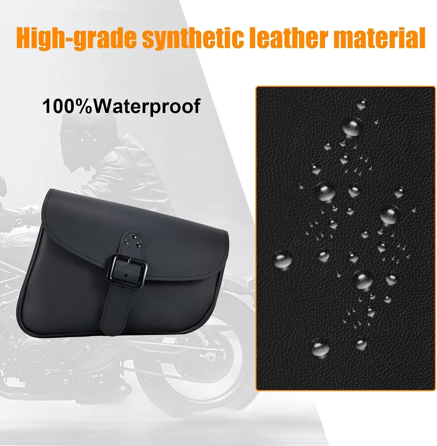 GARGOYLE BELLS Motorcycle Swingarm Bag Synthetic Leather Solo Swing Arm Bags For Softails and Choppers Motorcycle Luggage Bags Saddle Bags (2-Right Side, Black, 12"X4"X8")