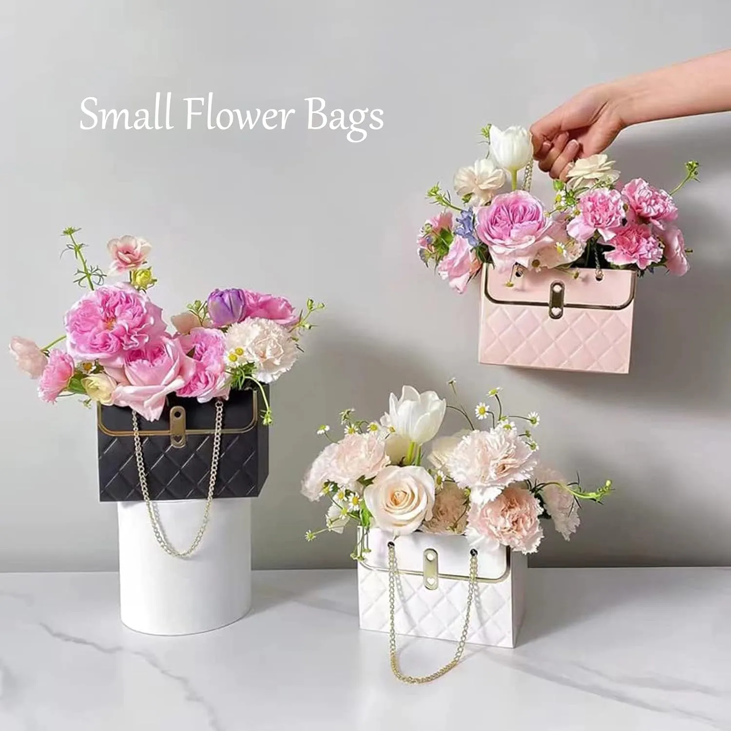 Gavaxer 10Pcs Flower Bags for Bouquets - Paper Flower Gift Bags with Handle - Gift Wrapping Bags Florist Handbag for Christmas Mother's Day Valentine's Day Wedding Bridal Shower Decor (White)