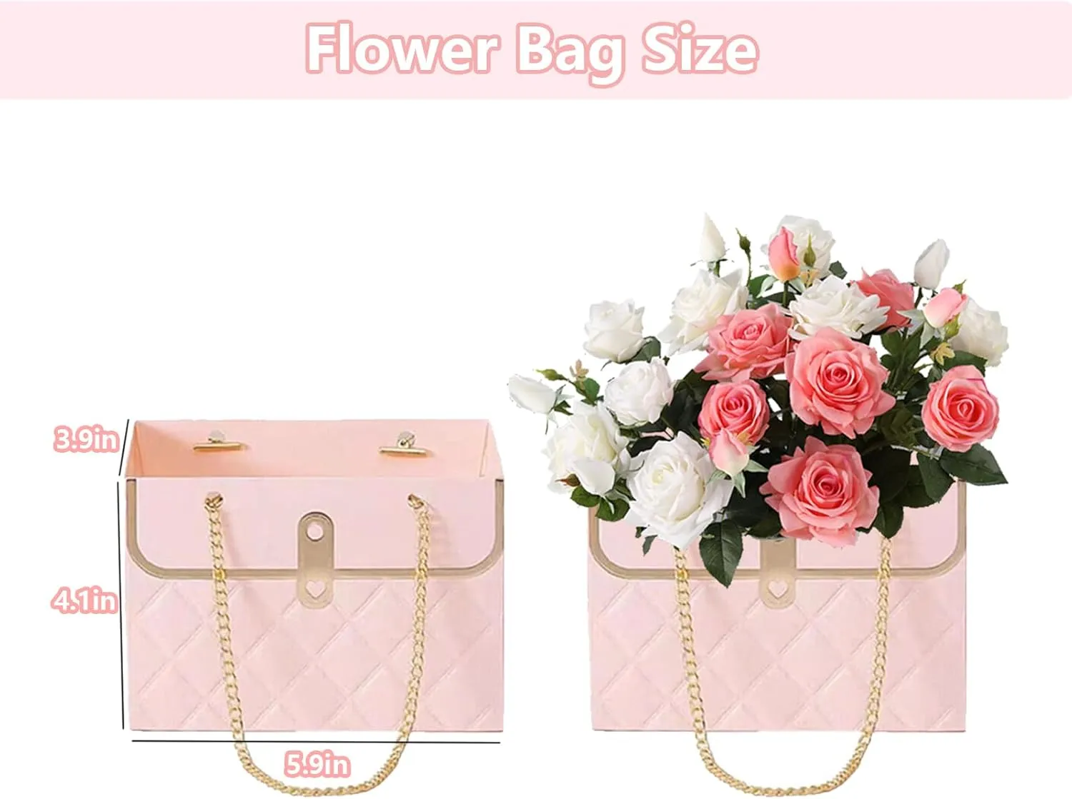 Gavaxer 10Pcs Flower Bags for Bouquets - Paper Flower Gift Bags with Handle - Gift Wrapping Bags Florist Handbag for Christmas Mother's Day Valentine's Day Wedding Bridal Shower Decor (White)