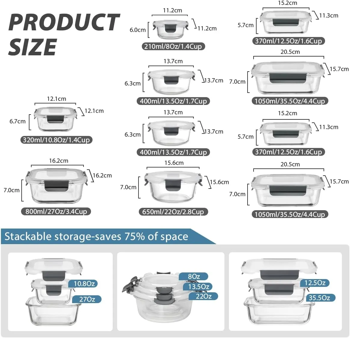 GC GENICOOK [10-Pack Glass Meal Prep Containers with Lids, Food Storage Containers with Snap Locking Lids, Airtight Lunch Containers, Microwave, Oven, Freezer and Dishwasher
