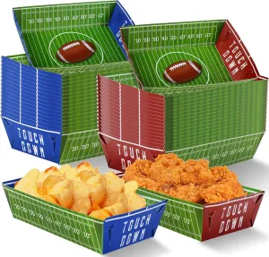 Geefuun 50 Pack Football Party Decorations Paper Food Trays - Movie Night Supplies Snack Stadium Serving Plates for Super Football Bowl Birthday Disposable Decor