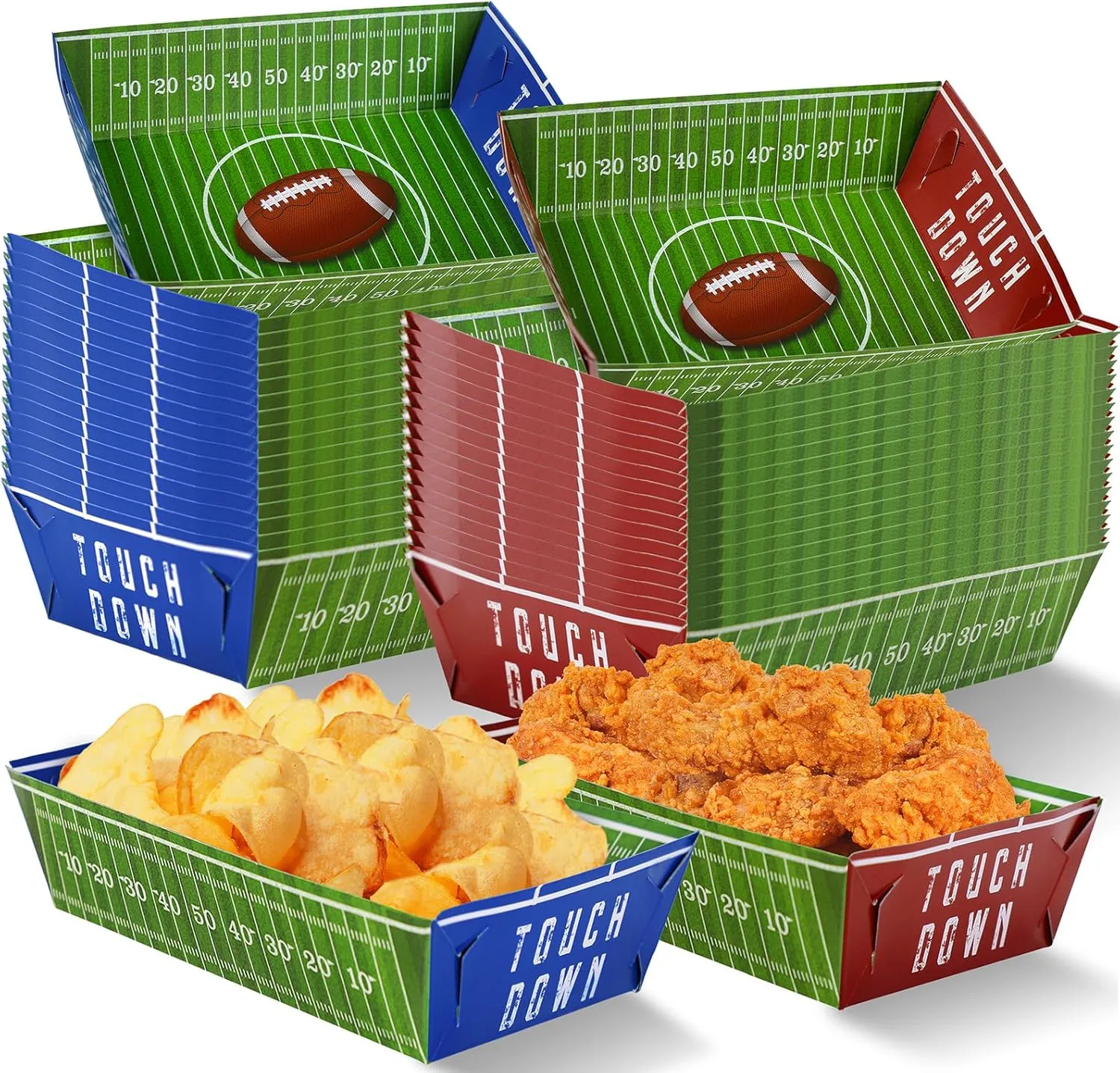 Geefuun 50 Pack Football Party Decorations Paper Food Trays - Movie Night Supplies Snack Stadium Serving Plates for Super Football Bowl Birthday Disposable Decor