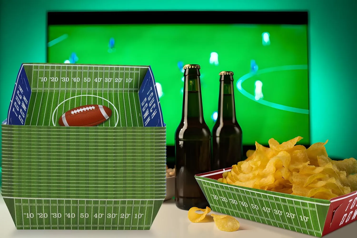 Geefuun 50 Pack Football Party Decorations Paper Food Trays - Movie Night Supplies Snack Stadium Serving Plates for Super Football Bowl Birthday Disposable Decor