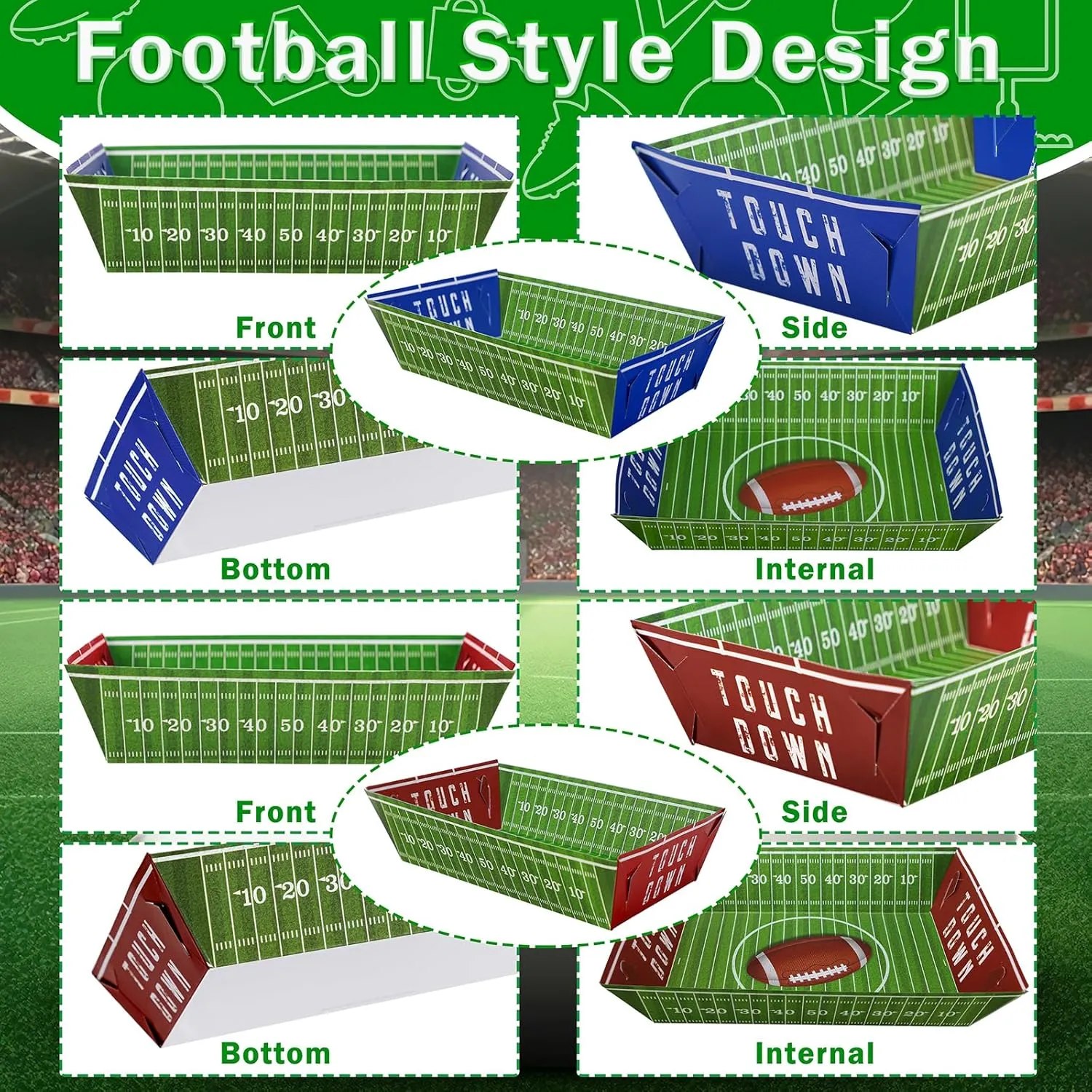 Geefuun 50 Pack Football Party Decorations Paper Food Trays - Movie Night Supplies Snack Stadium Serving Plates for Super Football Bowl Birthday Disposable Decor
