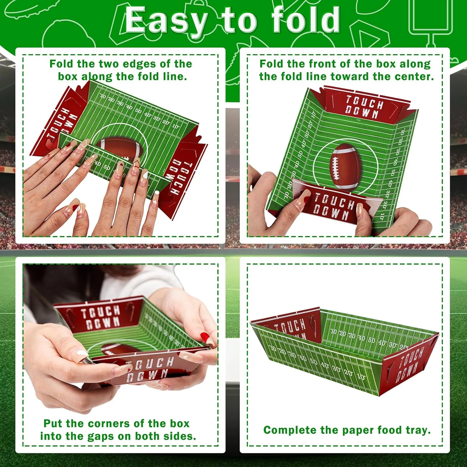 Geefuun 50 Pack Football Party Decorations Paper Food Trays - Movie Night Supplies Snack Stadium Serving Plates for Super Football Bowl Birthday Disposable Decor