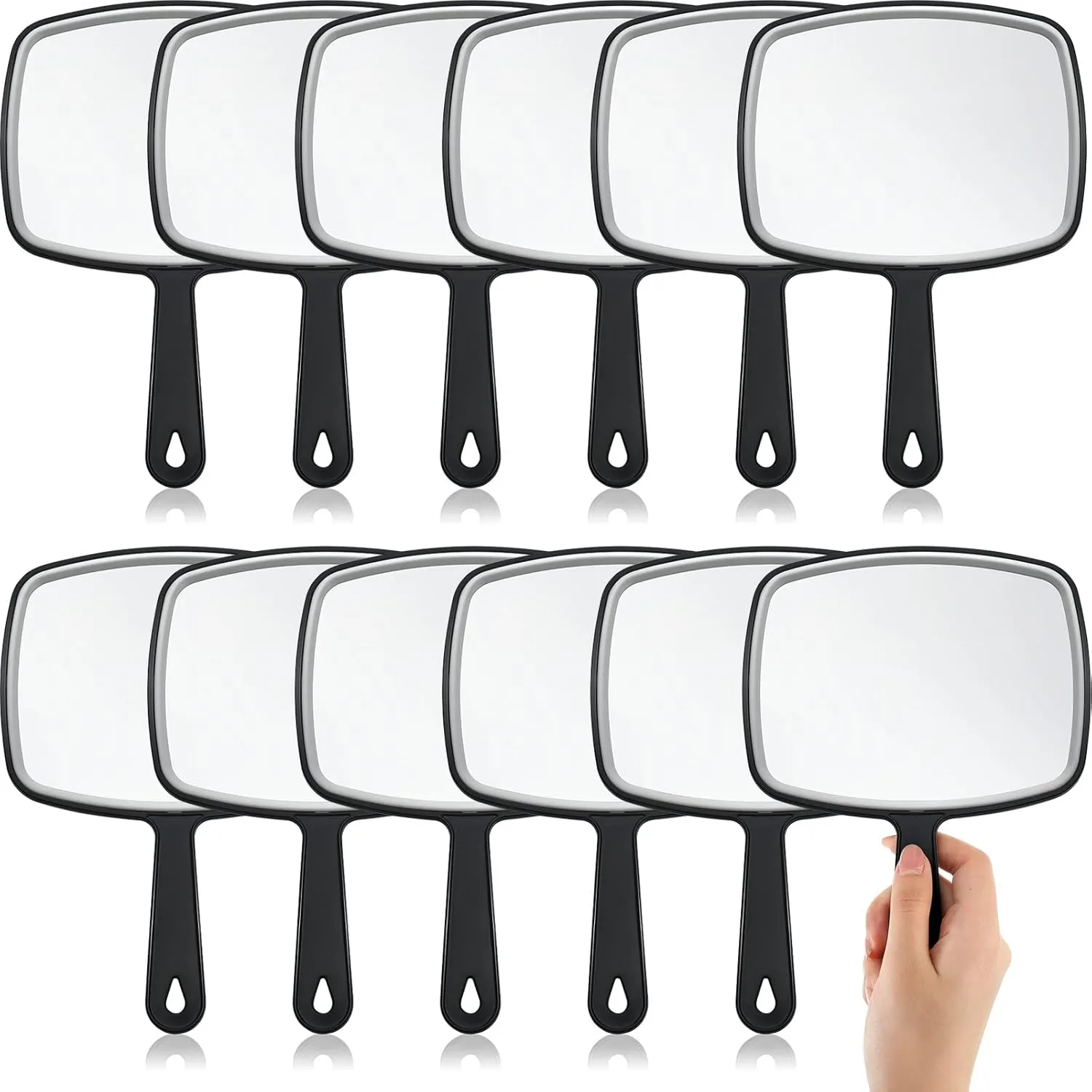 Geetery 12 Pcs Hand Mirror Handheld Makeup Mirrors with Handle Wall Mount for Cosmetic Bathroom Home Barber Salon Travel Portable Beauty School Gift for Women Student 6.69 x 9.45 Inch(Black)