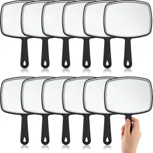 Geetery 12 Pcs Hand Mirror Handheld Makeup Mirrors with Handle Wall Mount for Cosmetic Bathroom Home Barber Salon Travel Portable Beauty School Gift for Women Student 6.69 x 9.45 Inch(Black)
