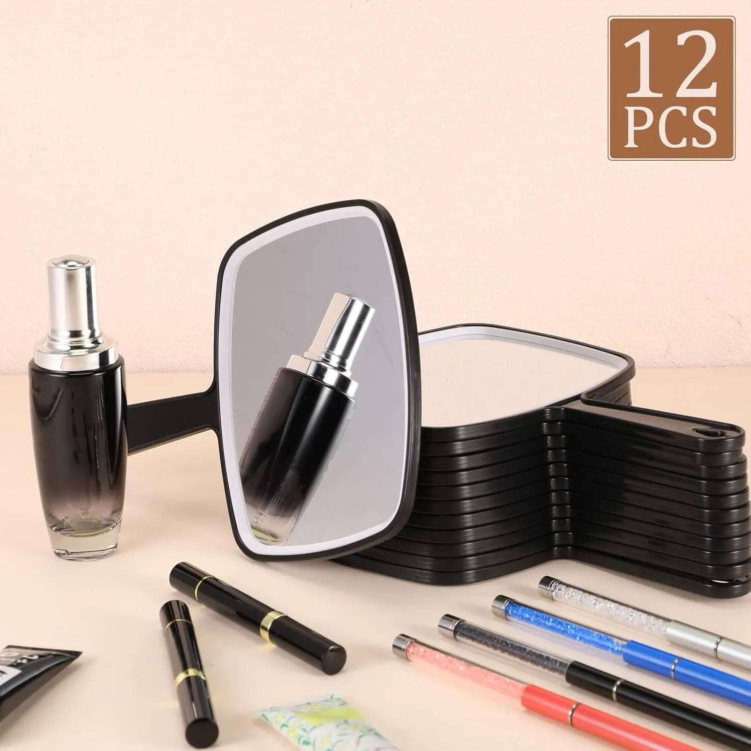 Geetery 12 Pcs Hand Mirror Handheld Makeup Mirrors with Handle Wall Mount for Cosmetic Bathroom Home Barber Salon Travel Portable Beauty School Gift for Women Student 6.69 x 9.45 Inch(Black)