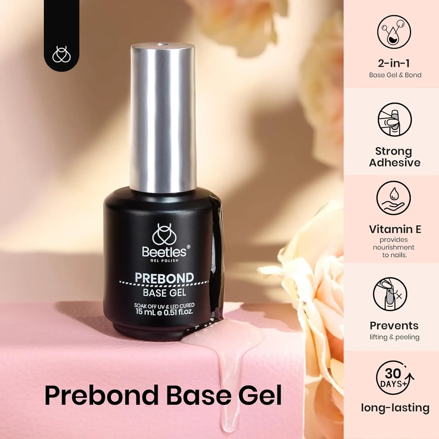 Gel Base Coat, 15Ml Prebond Base Gel Nail Polish Long Lasting Soak off U V Nail Lamp Base Coat Upgraded Formula for Salon DIY Nail Art Design Manicure Valentines Day Gifts