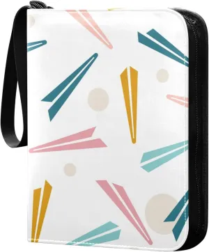 Geometric Colored Sticks Pattern Card Binder for Trading Cards, 4 Pocket with 50 Sleeves up to 400 Cards, Double Sided Pockets Card Holder Carry Case for Baseball Card, Football Card, Gaming Cards