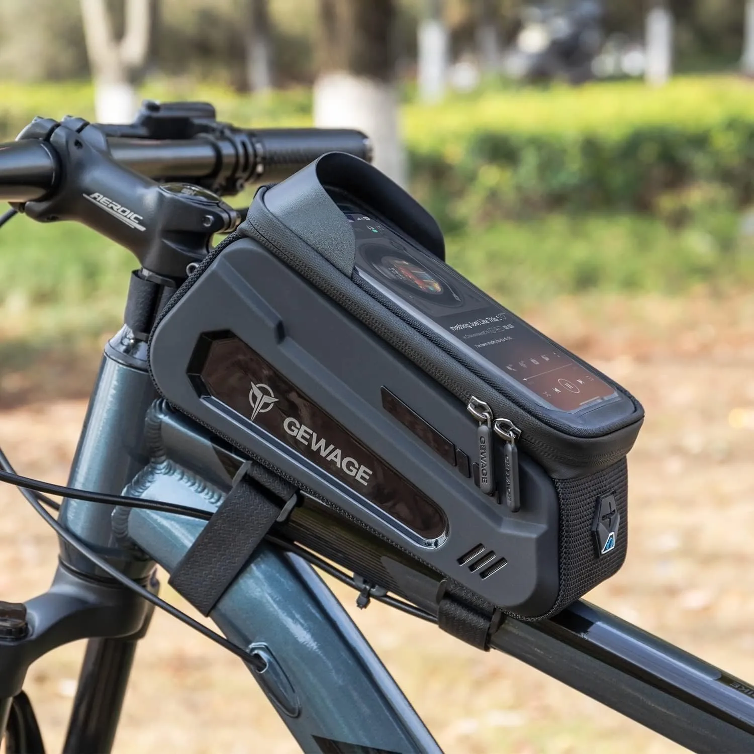GEWAGE Bike Front Frame Bag with Phone Holder - Top Tube & Handlebar Bags for Mountain & Road Bikes