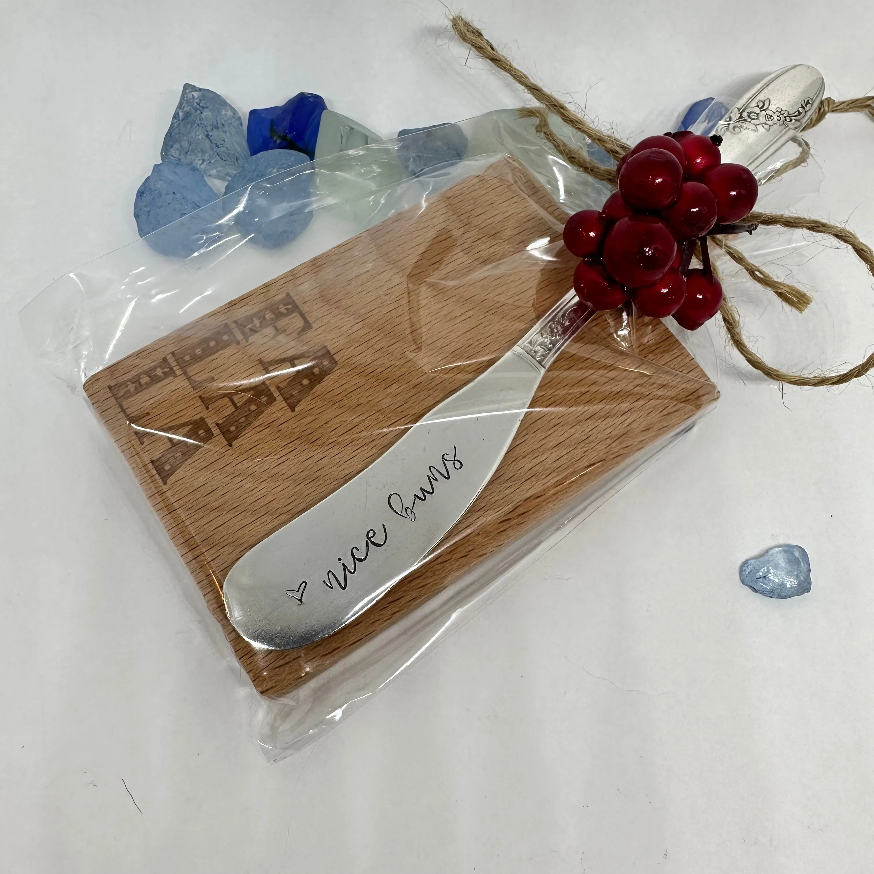 Gift Set - Vintage Silver Plated Hand Stamped Butter Knife & Cutting Board | Cheese Knife | Charcuterie
