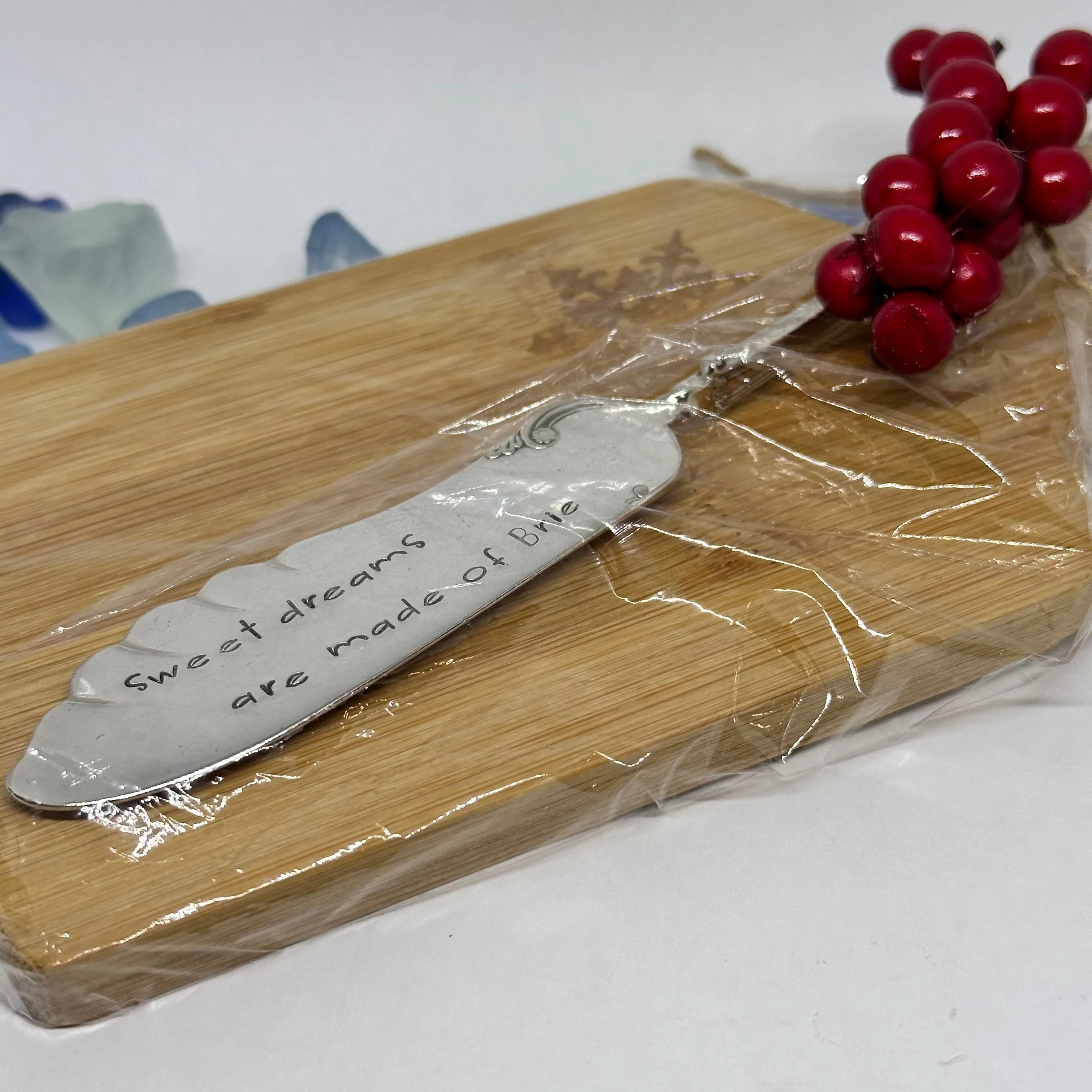 Gift Set - Vintage Silver Plated Hand Stamped Butter Knife & Cutting Board | Cheese Knife | Charcuterie