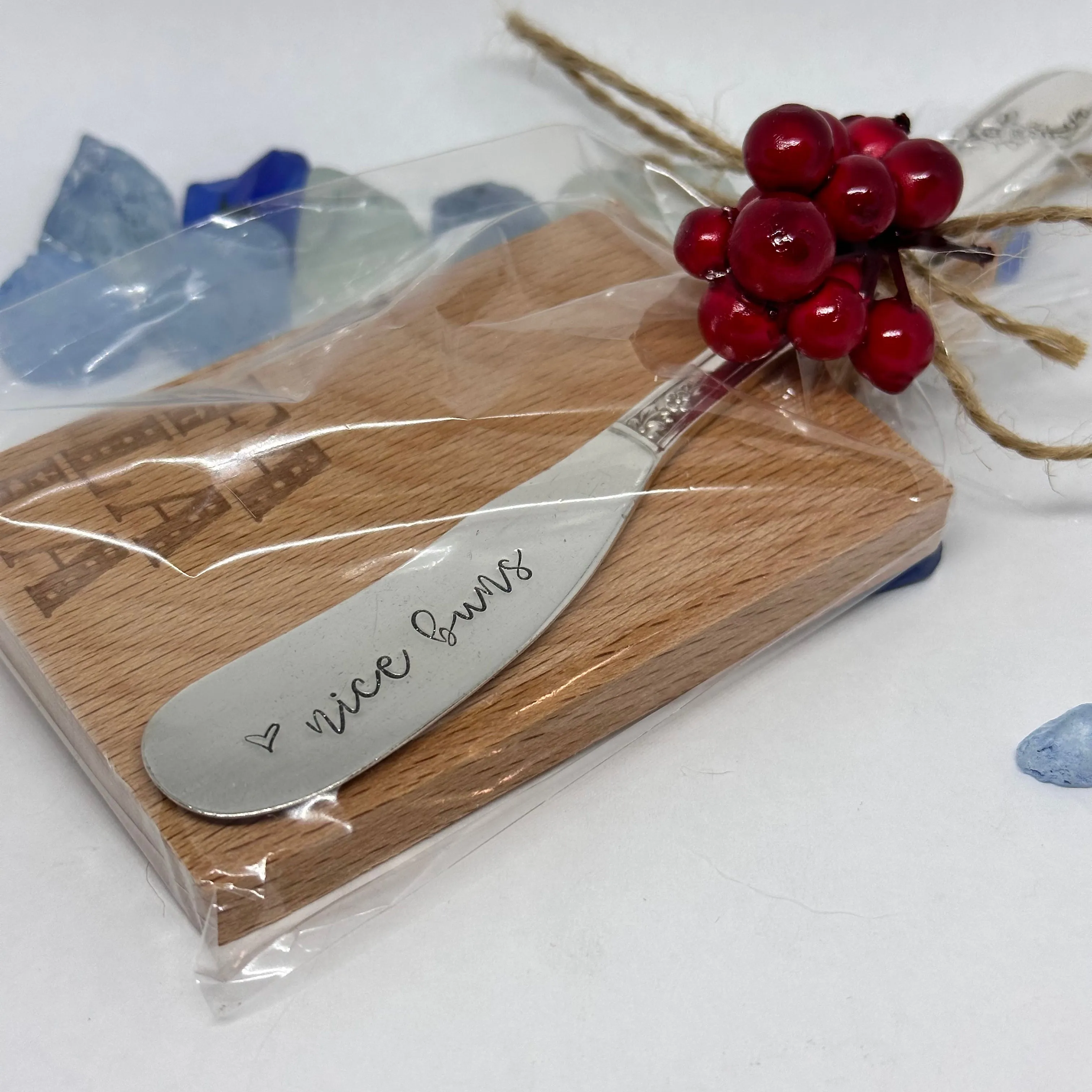 Gift Set - Vintage Silver Plated Hand Stamped Butter Knife & Cutting Board | Cheese Knife | Charcuterie