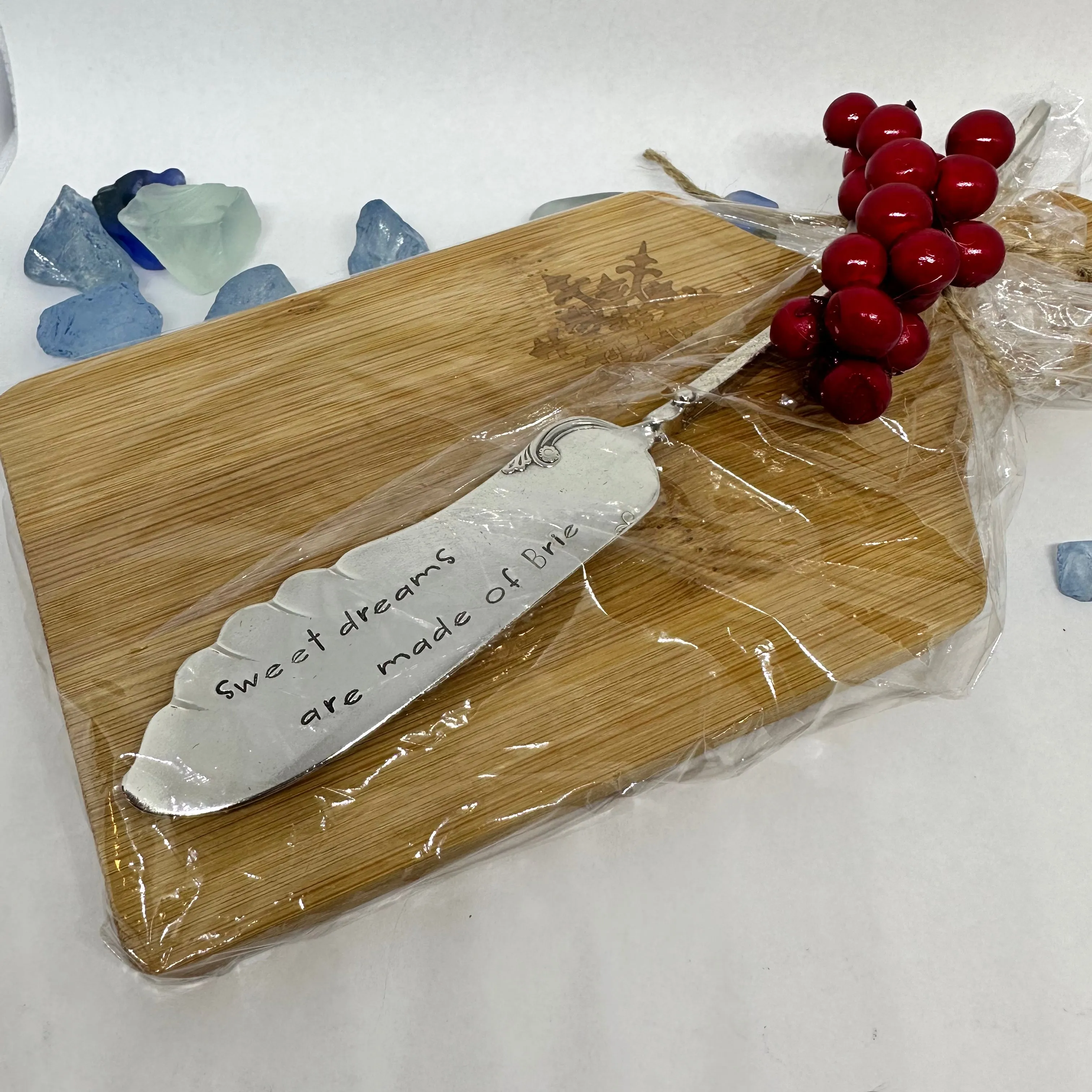 Gift Set - Vintage Silver Plated Hand Stamped Butter Knife & Cutting Board | Cheese Knife | Charcuterie