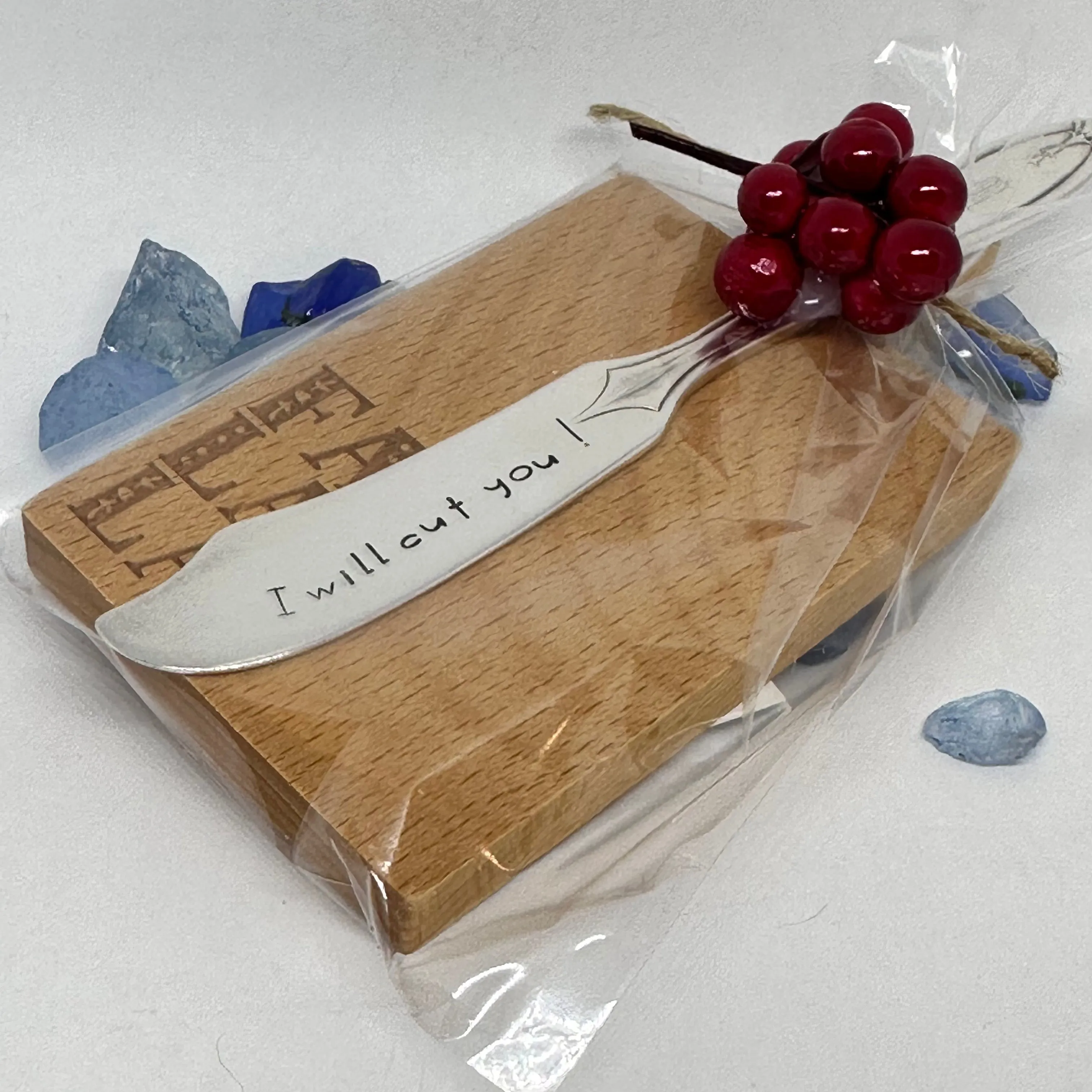 Gift Set - Vintage Silver Plated Hand Stamped Butter Knife & Cutting Board | Cheese Knife | Charcuterie