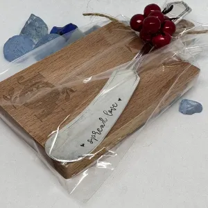 Gift Set - Vintage Silver Plated Hand Stamped Butter Knife & Cutting Board | Cheese Knife | Charcuterie