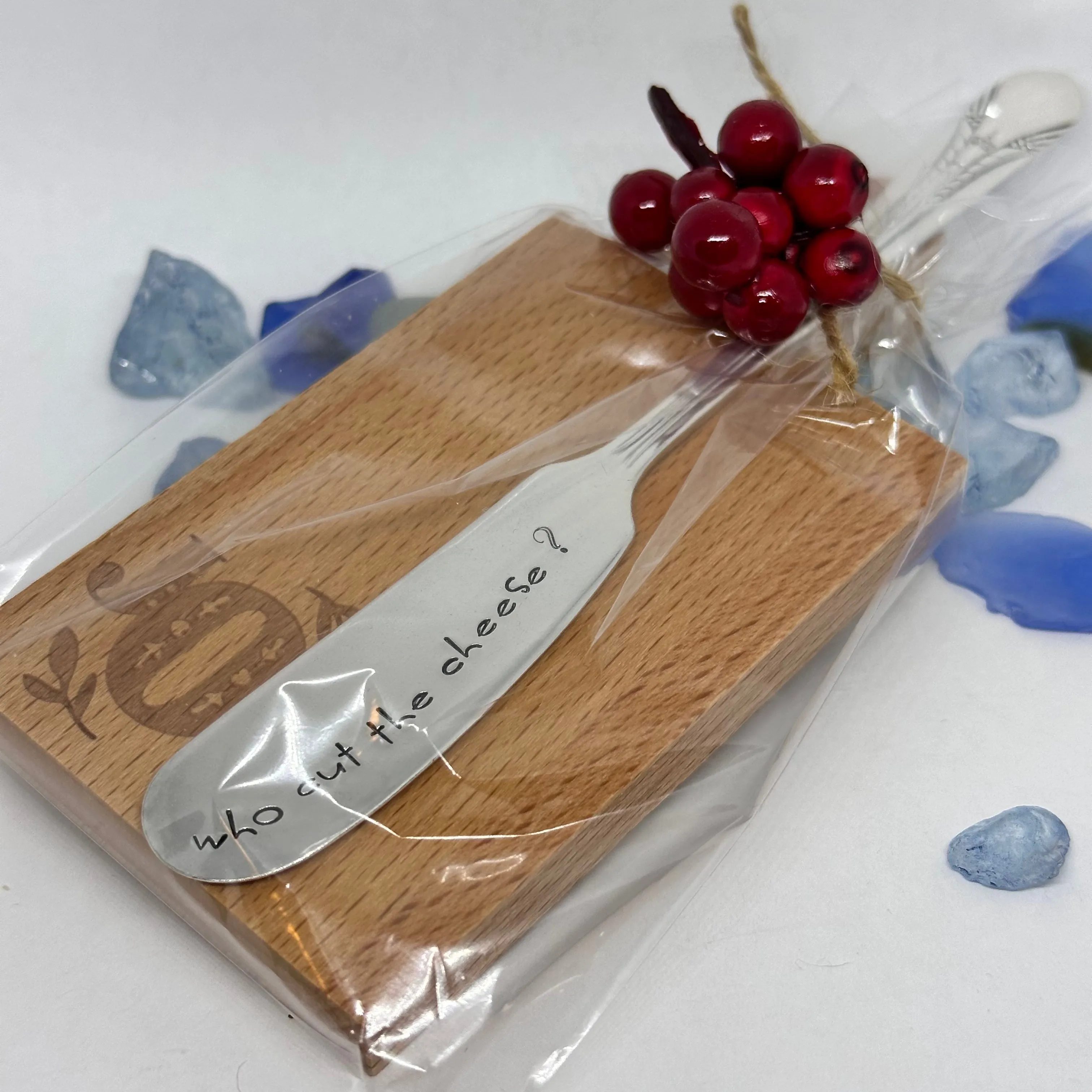 Gift Set - Vintage Silver Plated Hand Stamped Butter Knife & Cutting Board | Cheese Knife | Charcuterie