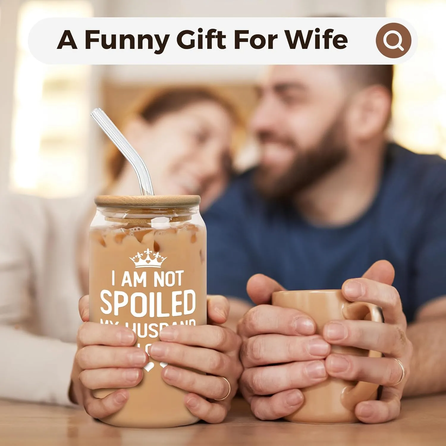 Gifts for Wife - Wife Birthday Gift Ideas from Husband - Wedding Anniversary for Women, Valentines, Mothers Day, Christmas for Her - Romantic Cup for Her - 16 Oz Can Glass with Lid, Straw & Brush