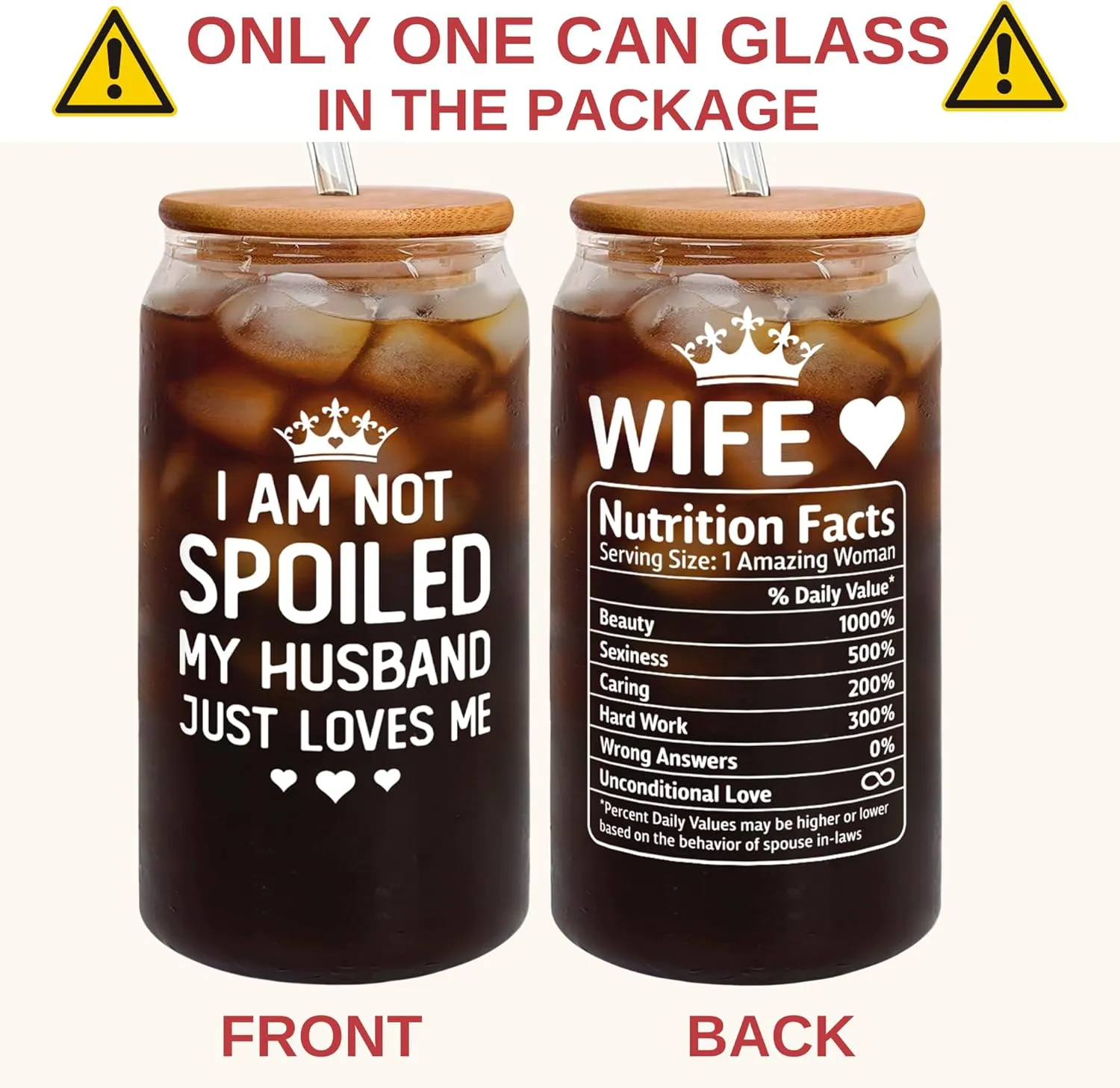 Gifts for Wife - Wife Birthday Gift Ideas from Husband - Wedding Anniversary for Women, Valentines, Mothers Day, Christmas for Her - Romantic Cup for Her - 16 Oz Can Glass with Lid, Straw & Brush