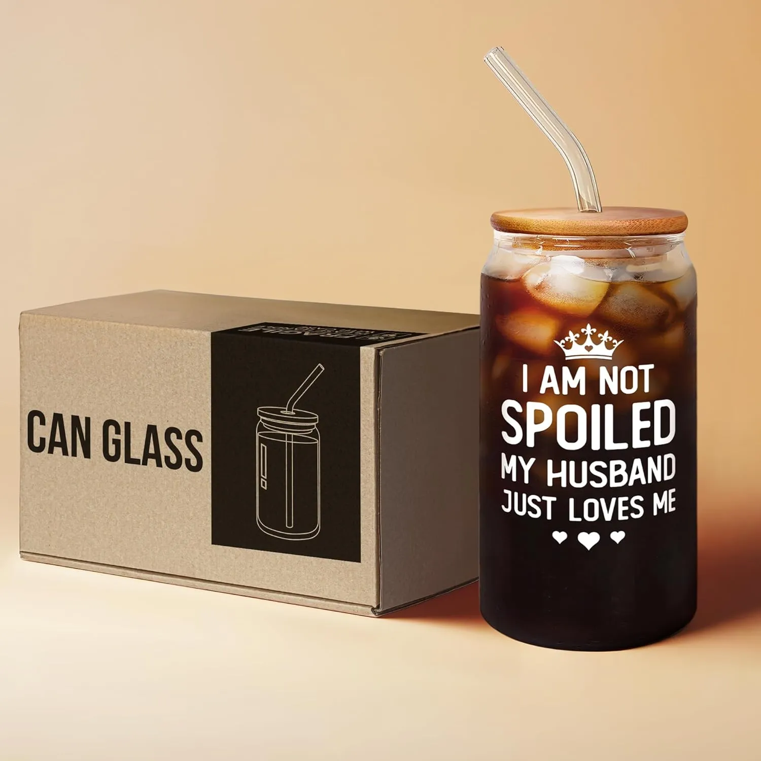 Gifts for Wife - Wife Birthday Gift Ideas from Husband - Wedding Anniversary for Women, Valentines, Mothers Day, Christmas for Her - Romantic Cup for Her - 16 Oz Can Glass with Lid, Straw & Brush