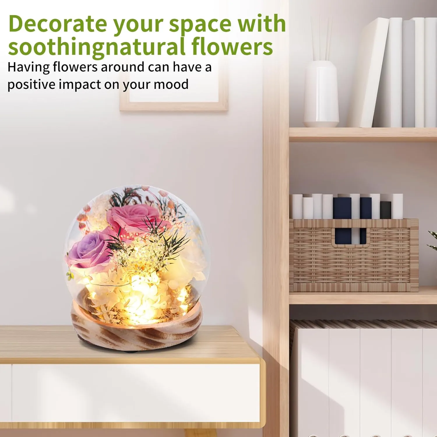 Gifts for Women Preserved Real Flowers,Preserved Roses with Hydrangea and LED Lights,Valentine Day Mothers Day Christmas Birthday Gifts for Women Mom Friend（Pink Rose）