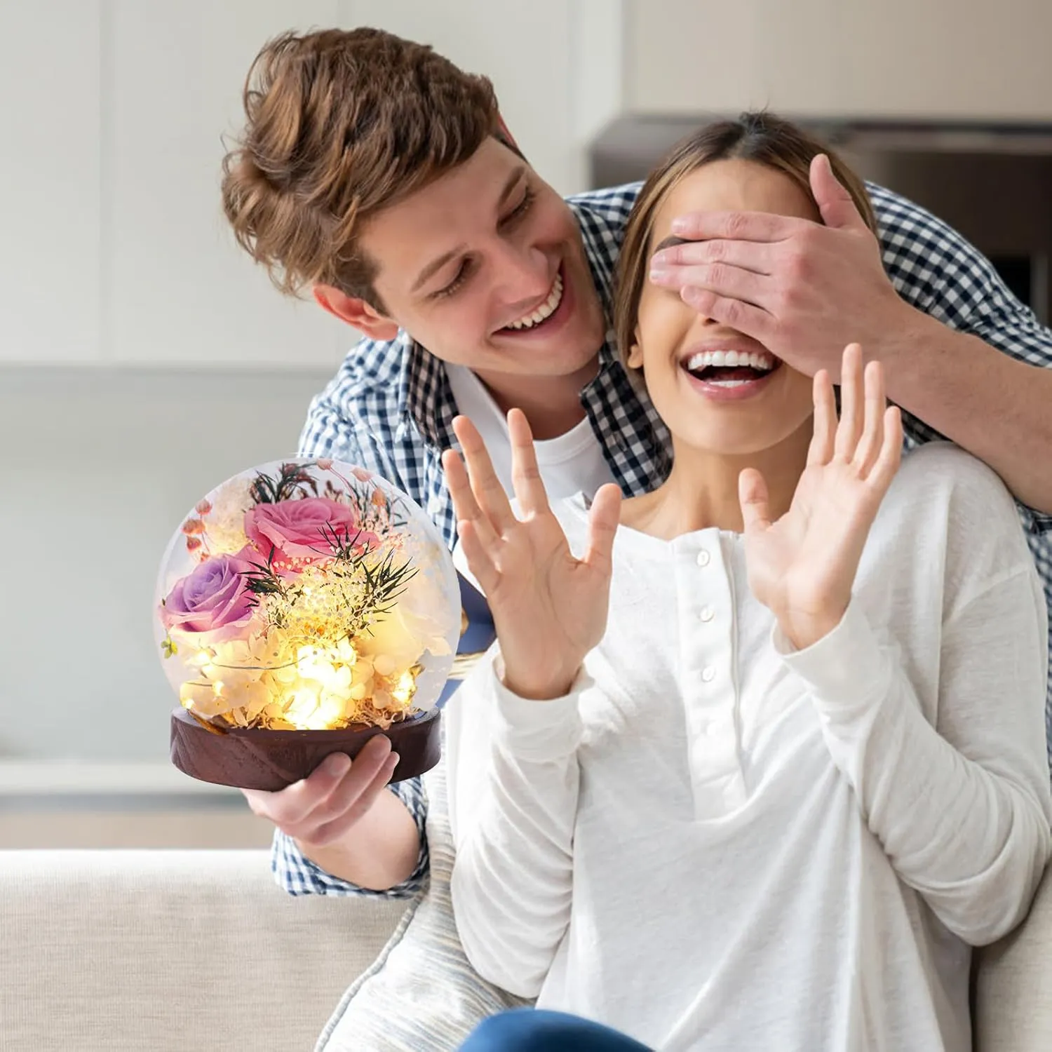 Gifts for Women Preserved Real Flowers,Preserved Roses with Hydrangea and LED Lights,Valentine Day Mothers Day Christmas Birthday Gifts for Women Mom Friend（Pink Rose）