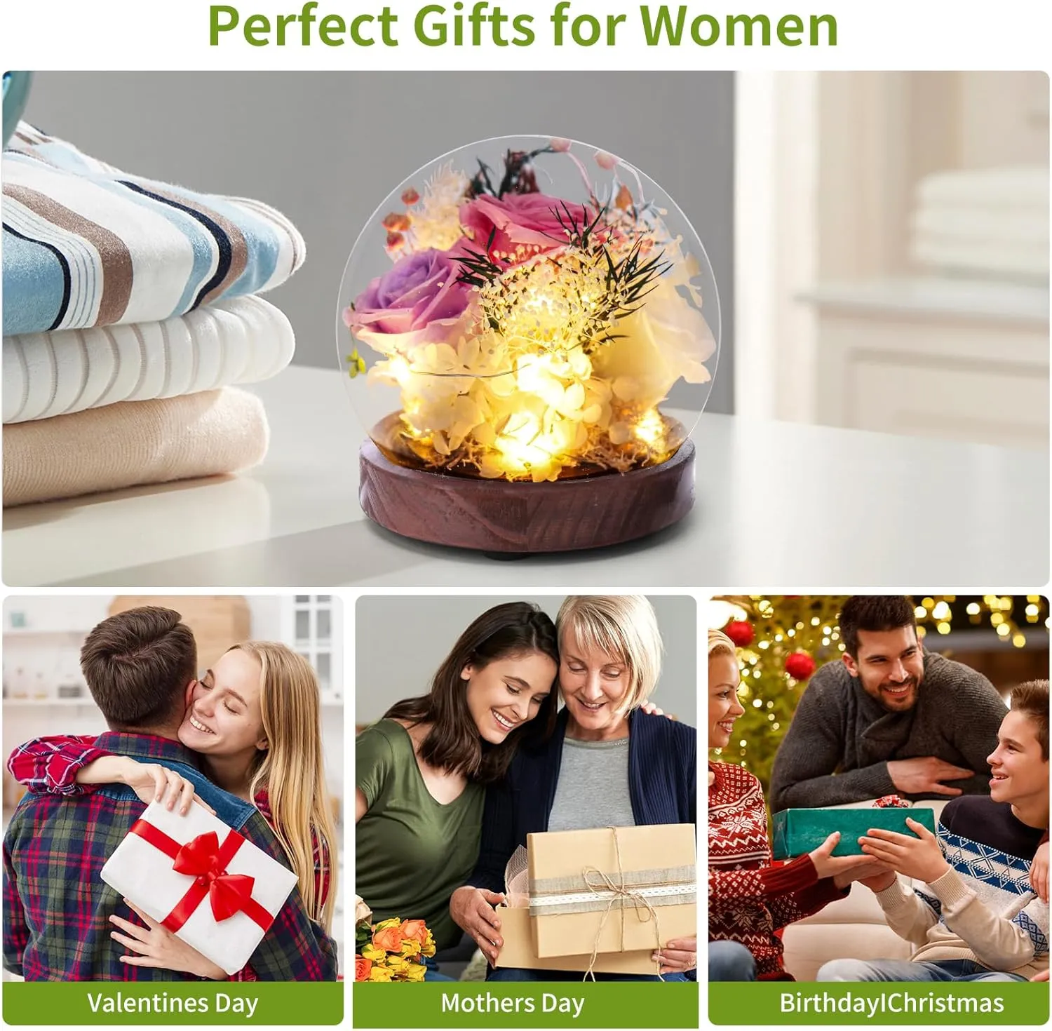 Gifts for Women Preserved Real Flowers,Preserved Roses with Hydrangea and LED Lights,Valentine Day Mothers Day Christmas Birthday Gifts for Women Mom Friend（Pink Rose）