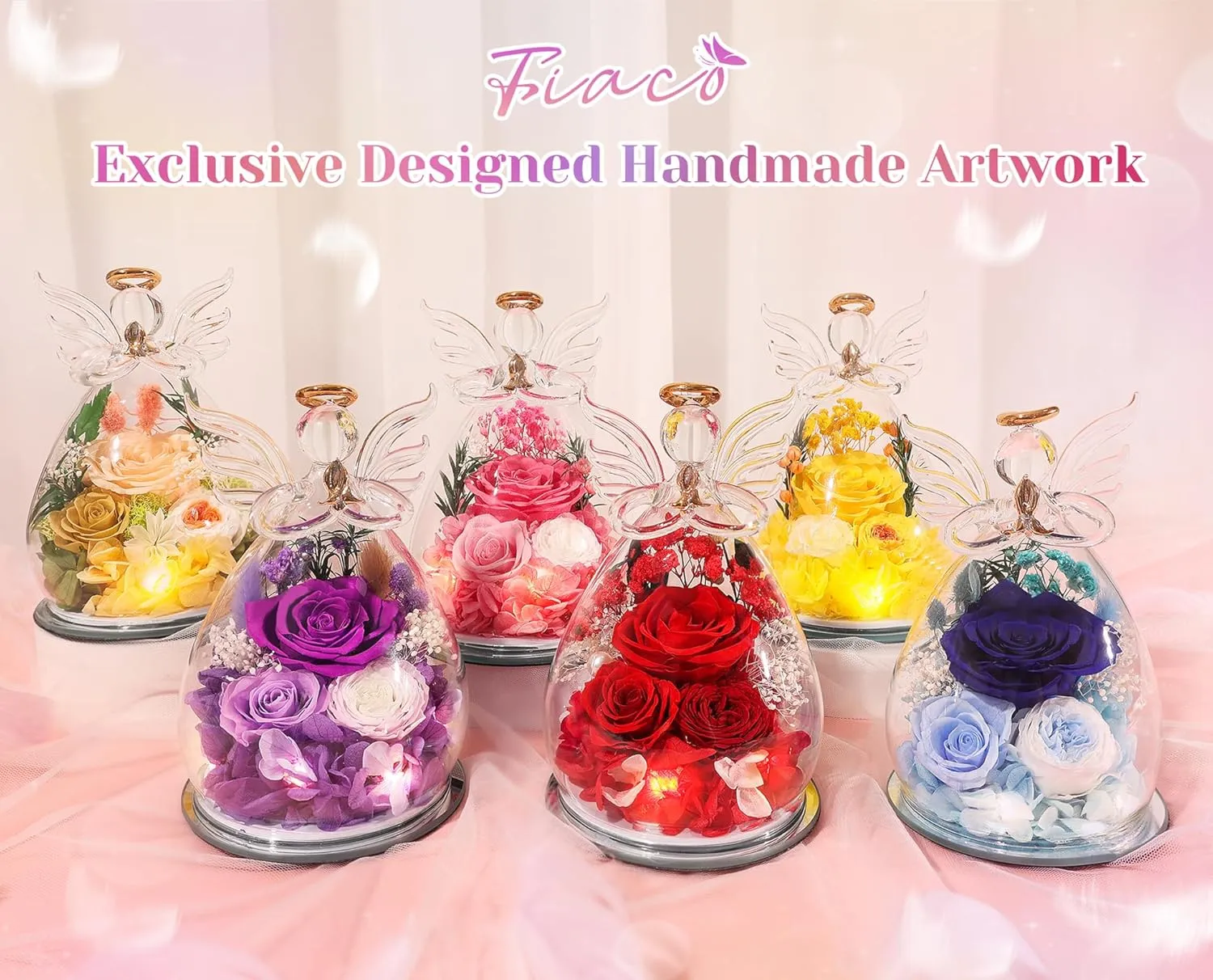 Gifts for Women Preserved Rose Forever Flower in Glass Angel Figurines Fresh Flowers for Delivery Prime Mothers Day Birthday Gifts for Mom Real Pink Roses for Grandma Sister Wife Her from Daughter