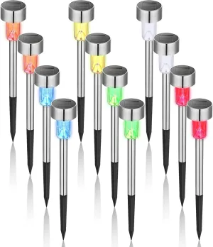 GIGALUMI 12Pack 6Color Solar Garden Lights, Solar Christmas Lights Outdoor Waterproof Decorative, Stainless Steel Led Pathway Landscape Lighting for for Landscape, Yard, Garden, Lawn and Walkway