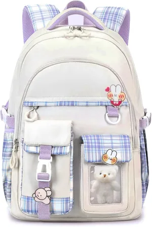 Girls Backpack，Cute School Backpack for Girls Kids Teens，Kawaii Bookbag for Primary Elementary，White