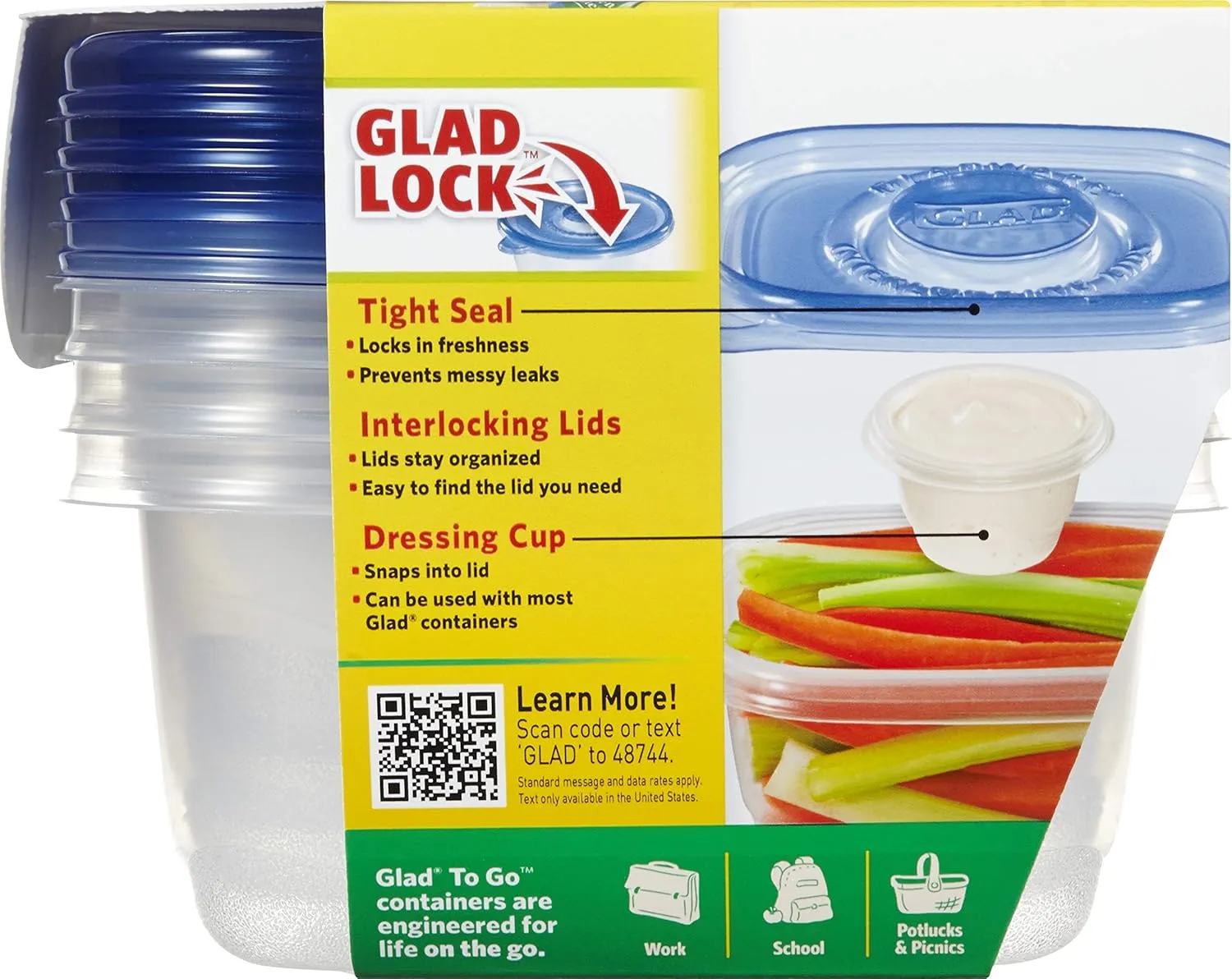Glad To Go Food Storage Containers | Medium 24 oz Containers for Food Storage from Strong and Sturdy Rectangle Containers in Standard Size, 4 Count - 6 Pack