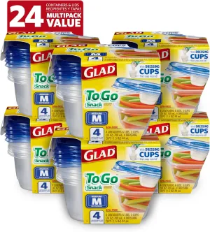 Glad To Go Food Storage Containers | Medium 24 oz Containers for Food Storage from Strong and Sturdy Rectangle Containers in Standard Size, 4 Count - 6 Pack