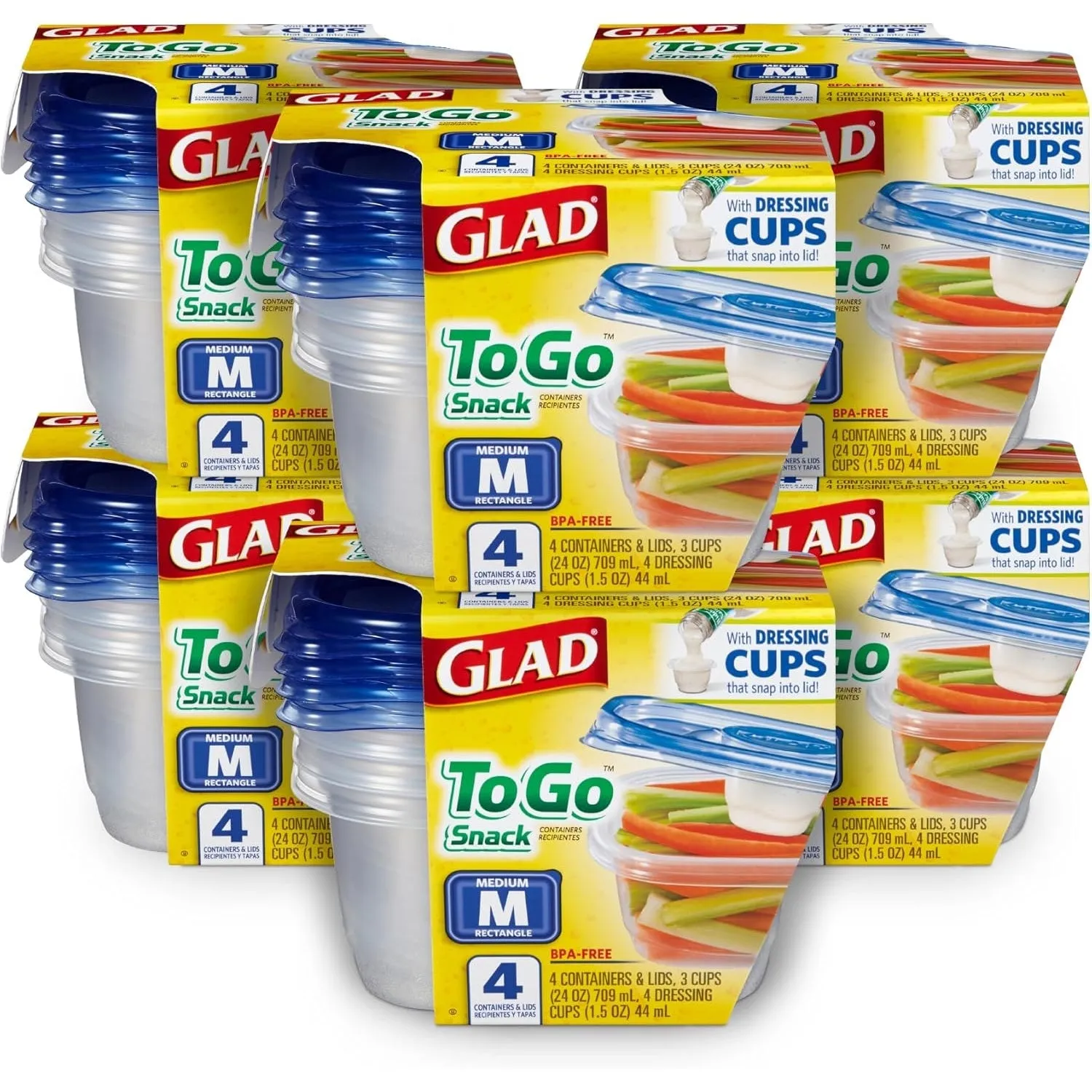 GladWare Soup & Salad Food Storage Containers for Everyday Use | Medium Rectangle Containers for Food Storage | Containers Hold up to 24 Ounces of Food, 5 Count Set