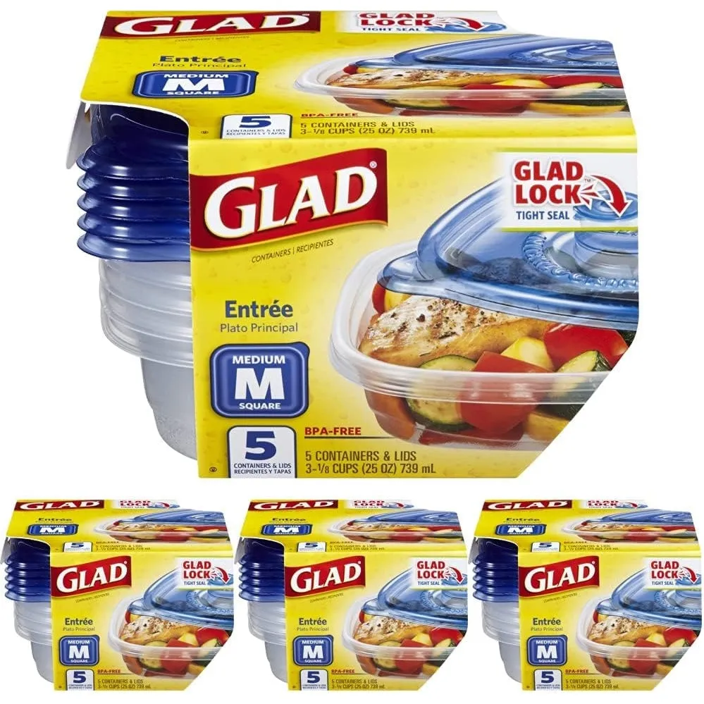 GladWare Soup & Salad Food Storage Containers for Everyday Use | Medium Rectangle Containers for Food Storage | Containers Hold up to 24 Ounces of Food, 5 Count Set