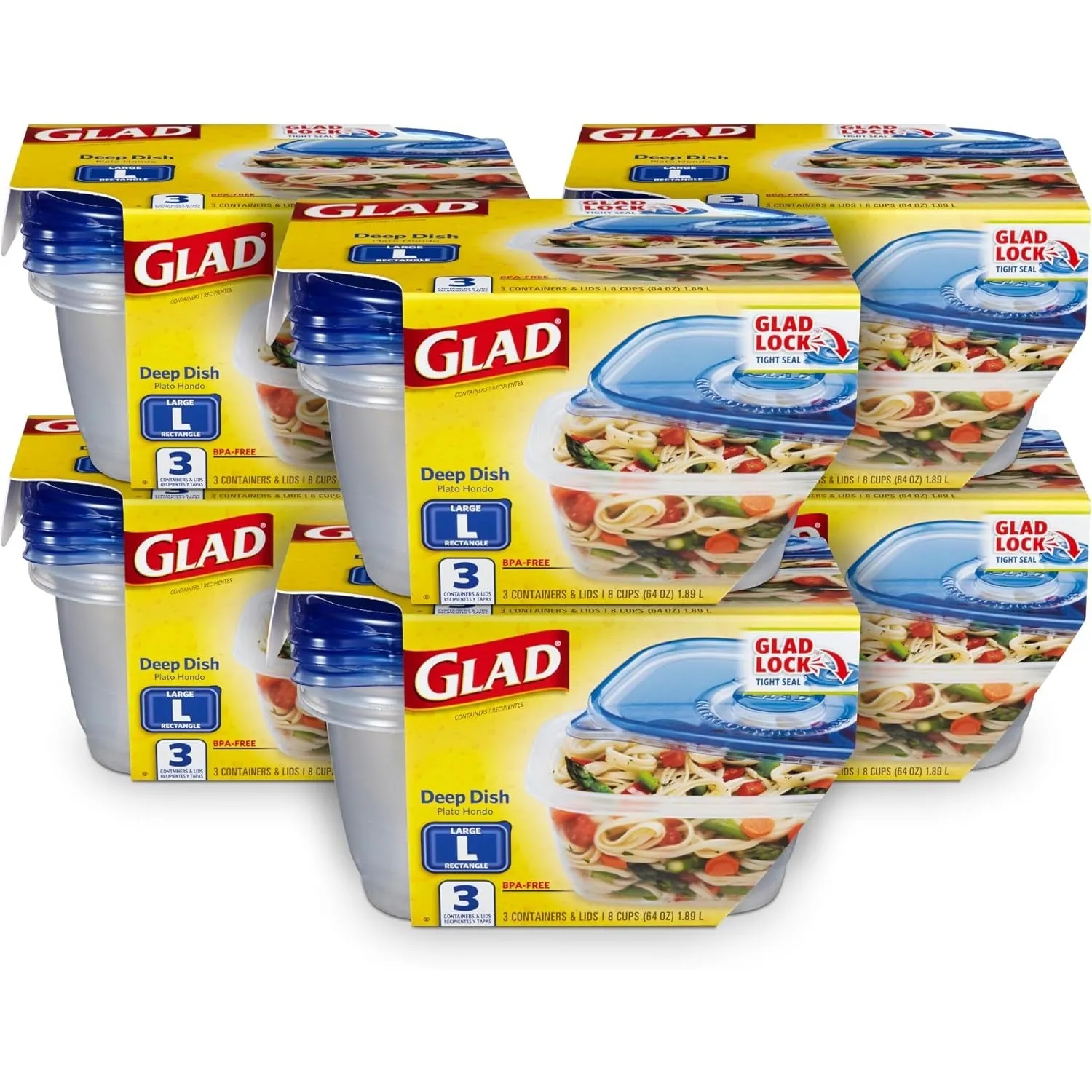 GladWare Soup & Salad Food Storage Containers for Everyday Use | Medium Rectangle Containers for Food Storage | Containers Hold up to 24 Ounces of Food, 5 Count Set