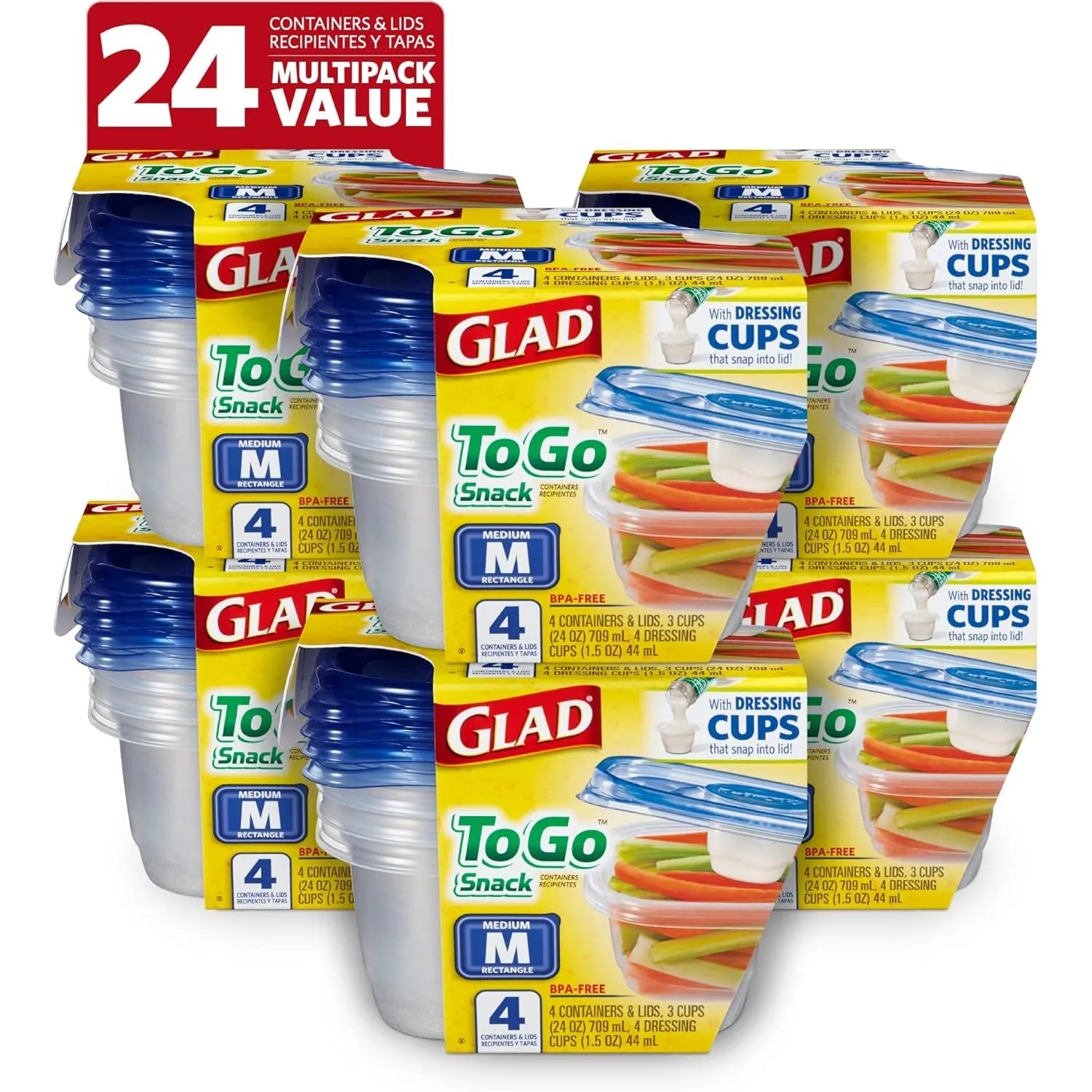 GladWare Soup & Salad Food Storage Containers for Everyday Use | Medium Rectangle Containers for Food Storage | Containers Hold up to 24 Ounces of Food, 5 Count Set