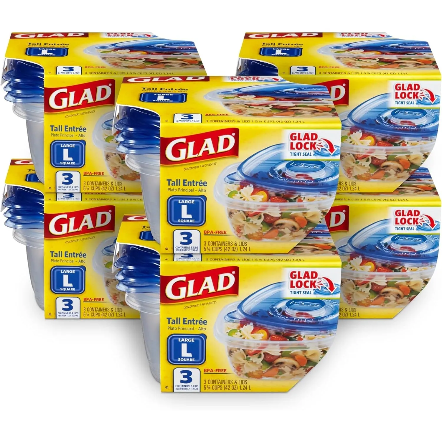 GladWare Soup & Salad Food Storage Containers for Everyday Use | Medium Rectangle Containers for Food Storage | Containers Hold up to 24 Ounces of Food, 5 Count Set
