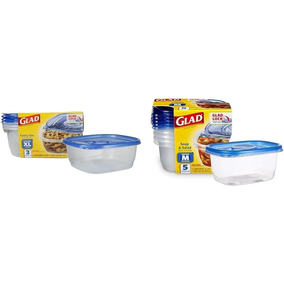 GladWare Soup & Salad Food Storage Containers for Everyday Use | Medium Rectangle Containers for Food Storage | Containers Hold up to 24 Ounces of Food, 5 Count Set