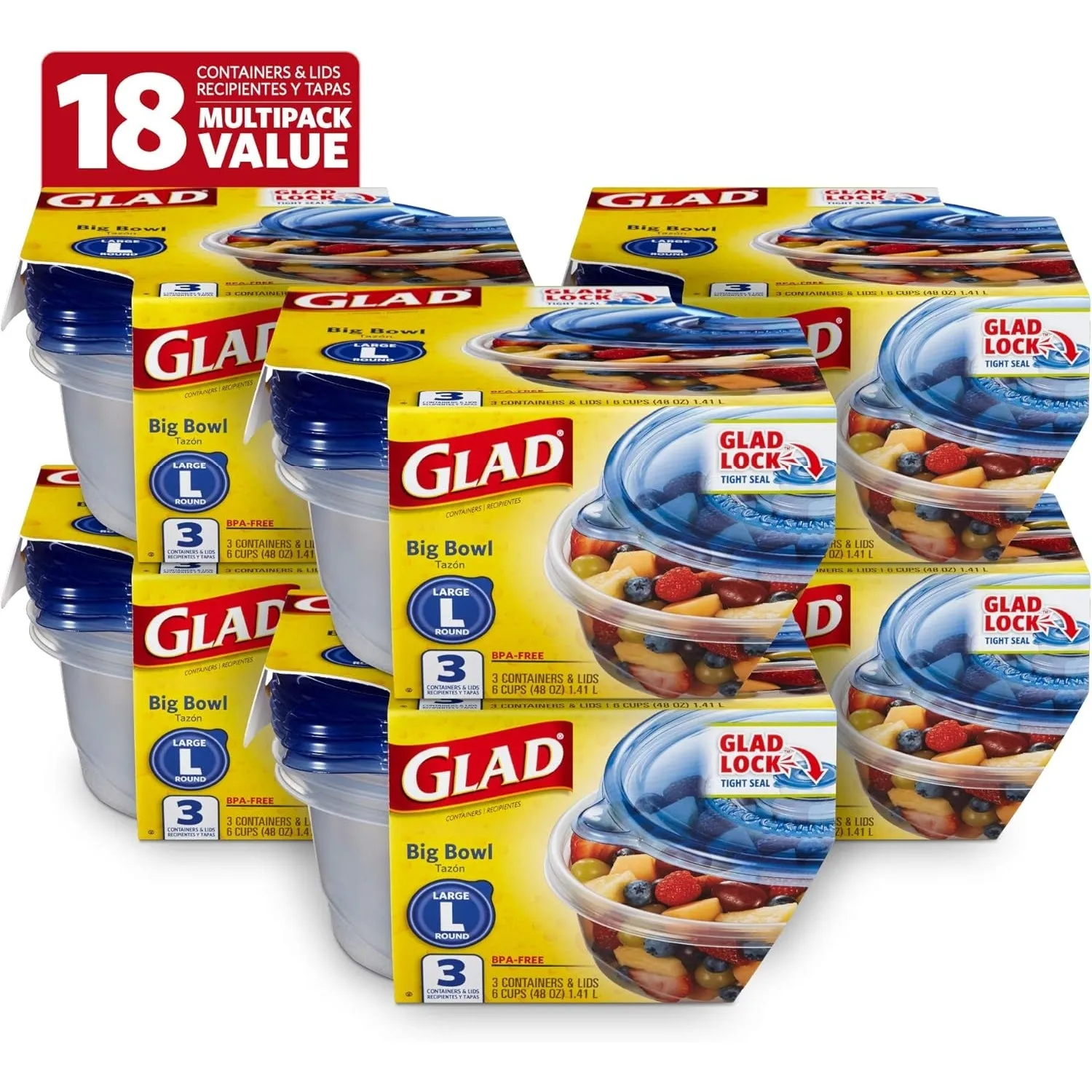 GladWare Soup & Salad Food Storage Containers for Everyday Use | Medium Rectangle Containers for Food Storage | Containers Hold up to 24 Ounces of Food, 5 Count Set