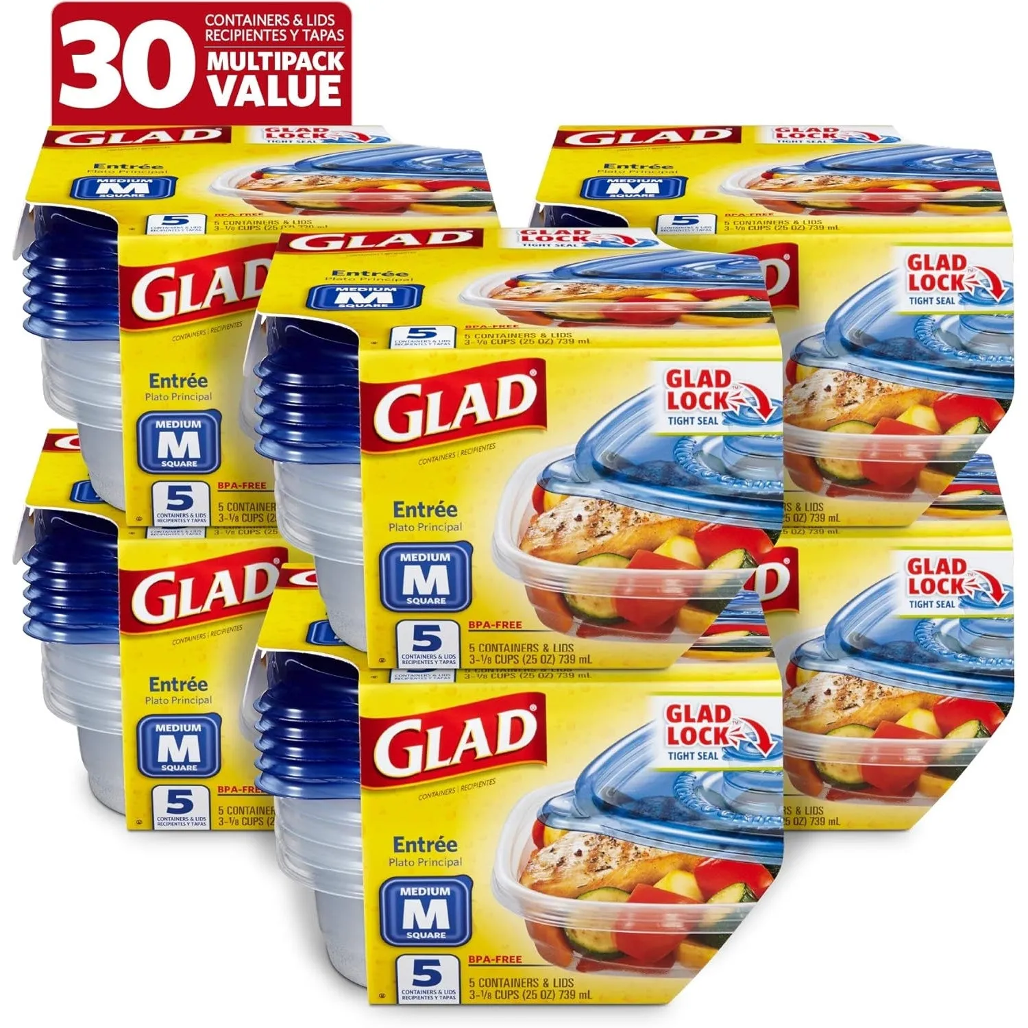 GladWare Soup & Salad Food Storage Containers for Everyday Use | Medium Rectangle Containers for Food Storage | Containers Hold up to 24 Ounces of Food, 5 Count Set