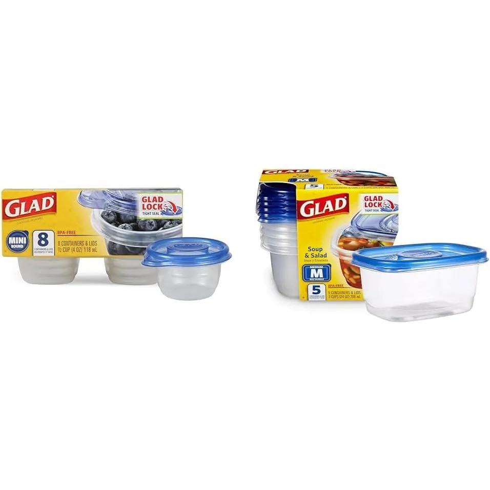 GladWare Soup & Salad Food Storage Containers for Everyday Use | Medium Rectangle Containers for Food Storage | Containers Hold up to 24 Ounces of Food, 5 Count Set