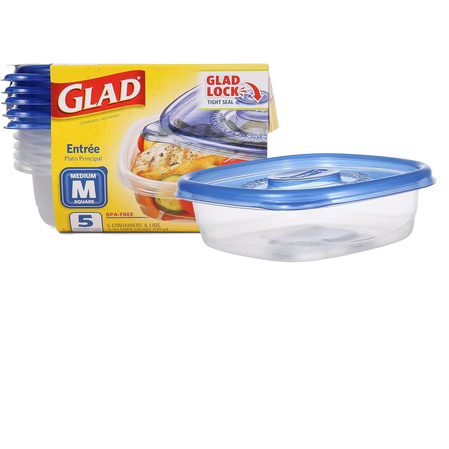 GladWare Soup & Salad Food Storage Containers for Everyday Use | Medium Rectangle Containers for Food Storage | Containers Hold up to 24 Ounces of Food, 5 Count Set