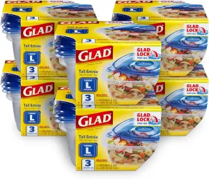 GladWare Tall Entree Food Storage Containers for Everyday Use | Large Square Food Containers Hold 42 Ounces of Food, 3 Count | Glad Containers for Food Storage