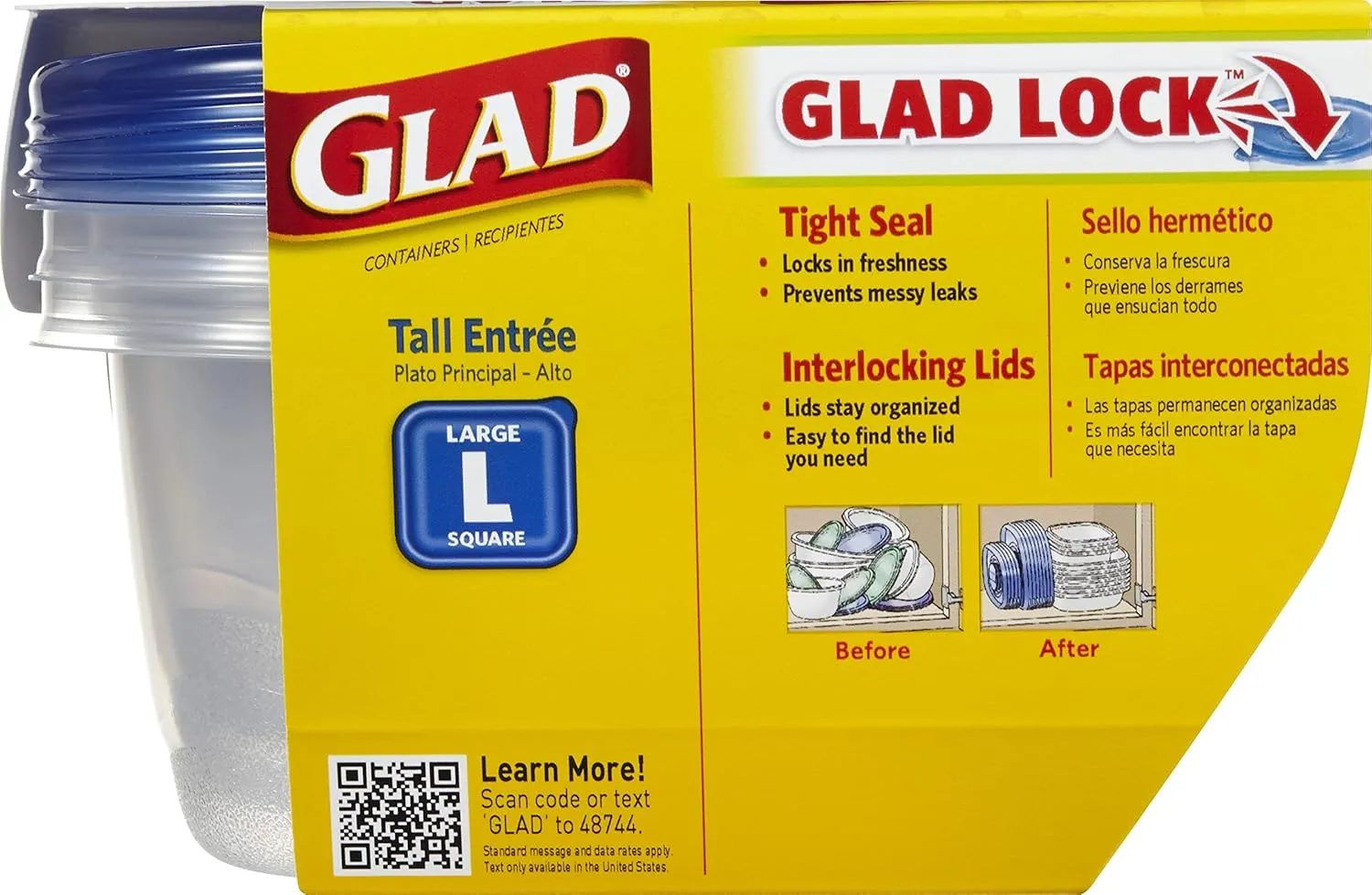 GladWare Tall Entree Food Storage Containers for Everyday Use | Large Square Food Containers Hold 42 Ounces of Food, 3 Count | Glad Containers for Food Storage
