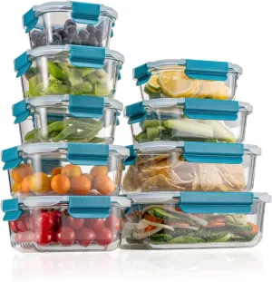 Glass Food Storage Containers with Airtight Lids-Glass Meal Prep Containers/Bento Box/Microwave Freezer Dishwasher Safe-Glass Lunch Box for Kitchen,Stackable,Large Capacity, BPA Free
