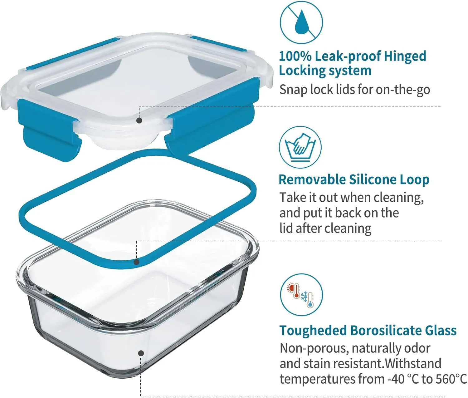 Glass Food Storage Containers with Airtight Lids-Glass Meal Prep Containers/Bento Box/Microwave Freezer Dishwasher Safe-Glass Lunch Box for Kitchen,Stackable,Large Capacity, BPA Free