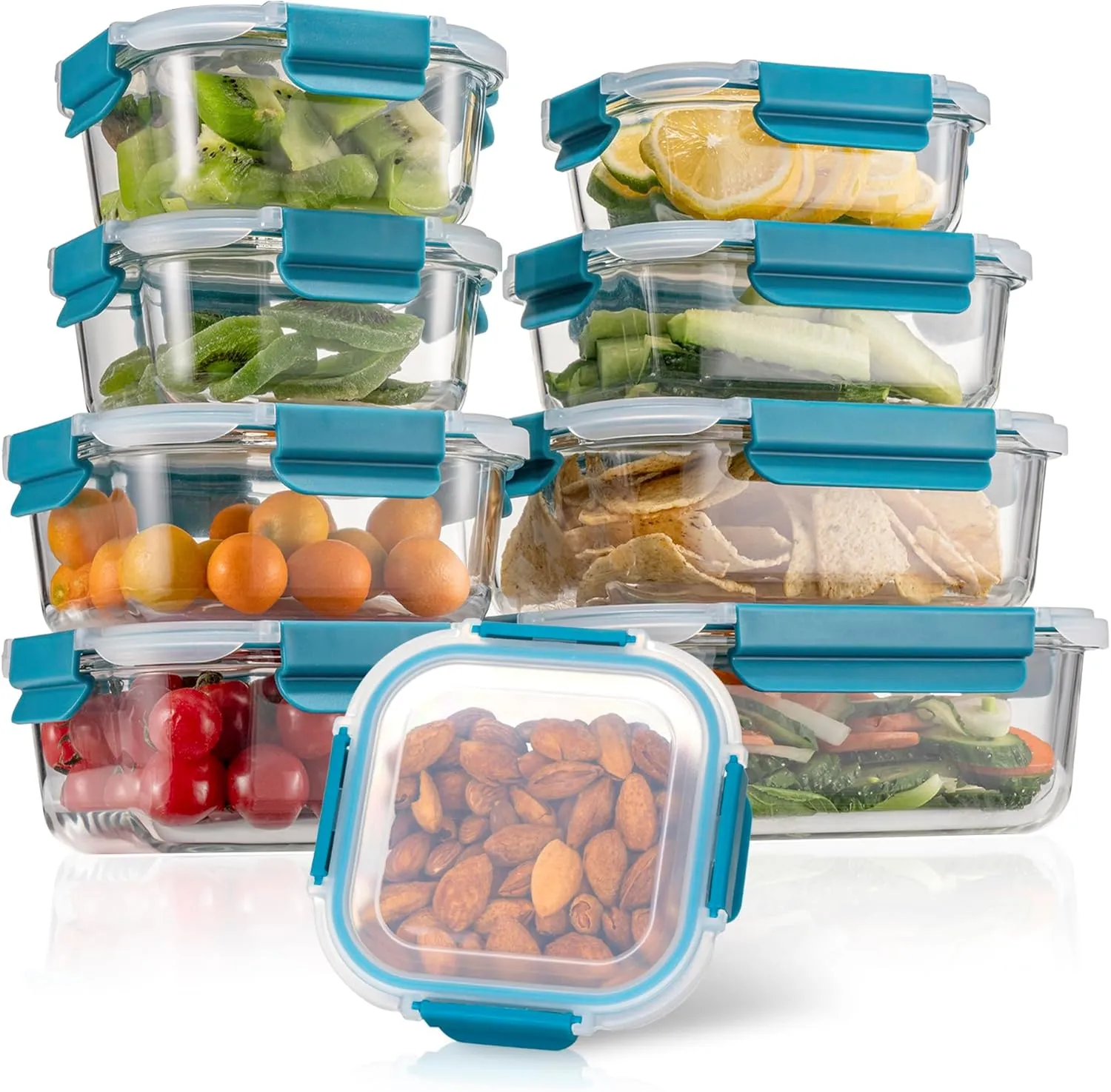 Glass Food Storage Containers with Airtight Lids-Glass Meal Prep Containers/Bento Box/Microwave Freezer Dishwasher Safe-Glass Lunch Box for Kitchen,Stackable,Large Capacity, BPA Free